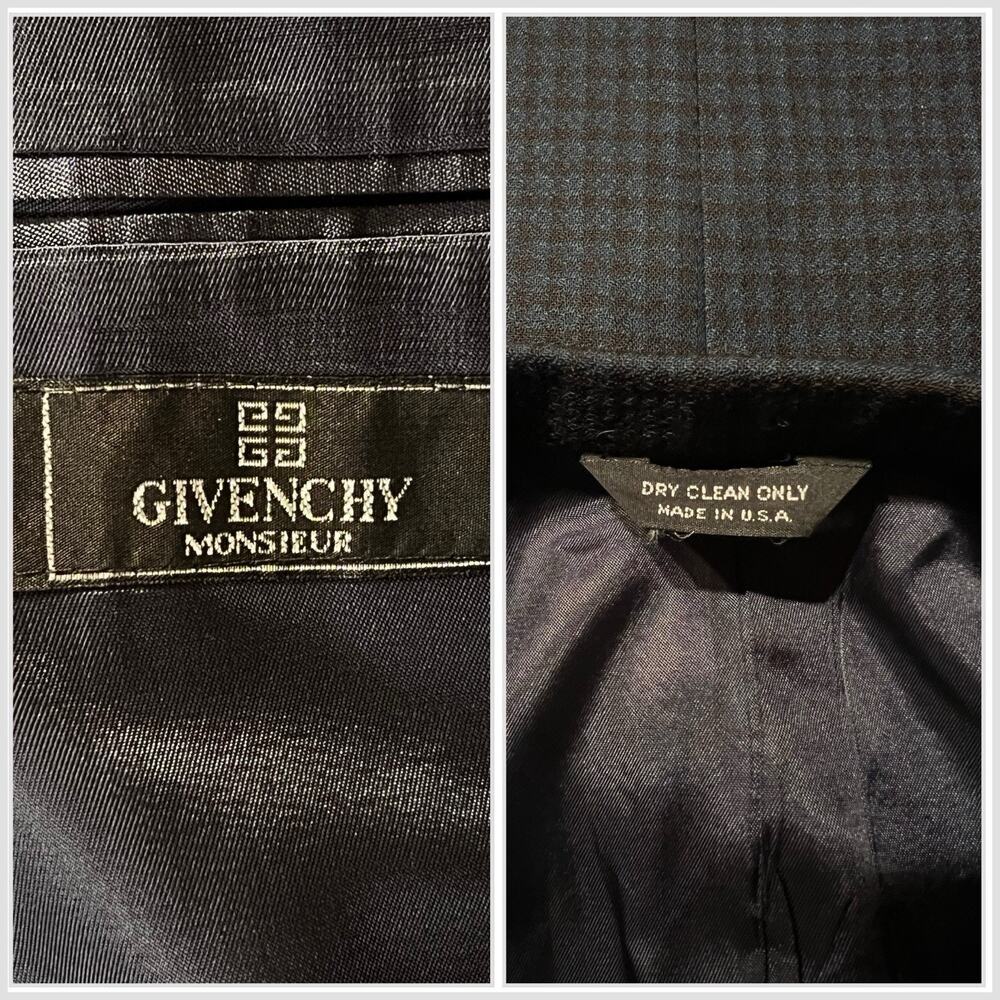 Vtg Givenchy 42L Starlight Blue Cigar Brown Check Plaid Designer Blazer - Picture 12 of 15